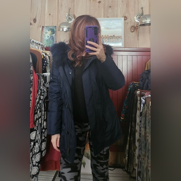 ⭐️ Army Yves Salomon genuine fur lined navy blue parka size 32 - Picture 15 of 16